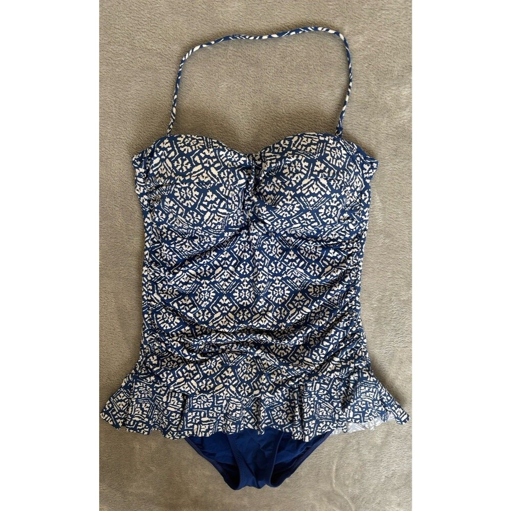 Lauren Ralph Lauren Blue White Strapless Ruffle Swim Dress Size 6